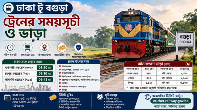 ঢাকা টু বগুড়া ট্রেনের সময়সূচী ও ভাড়ার তালিকা ২০২৬