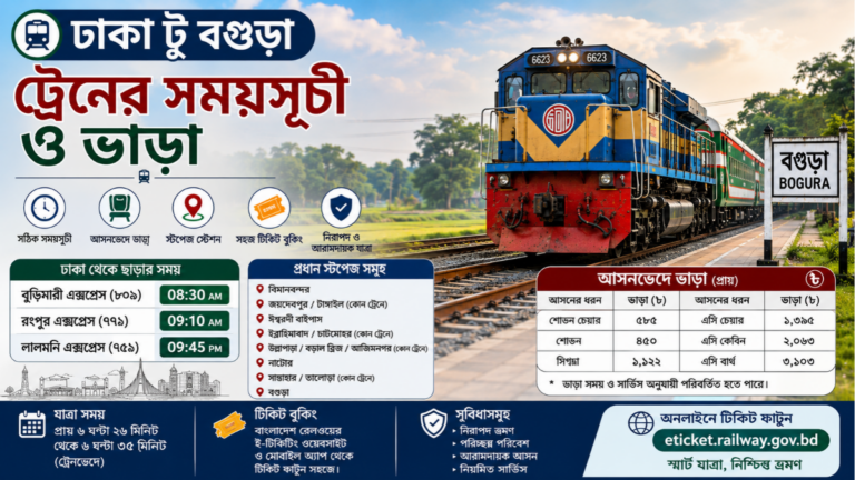 ঢাকা টু বগুড়া ট্রেনের সময়সূচী ও ভাড়ার তালিকা ২০২৬
